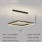 Nordic Black Square LED Chandelier: Dimmable Modern Lighting for Living Room, Bedroom