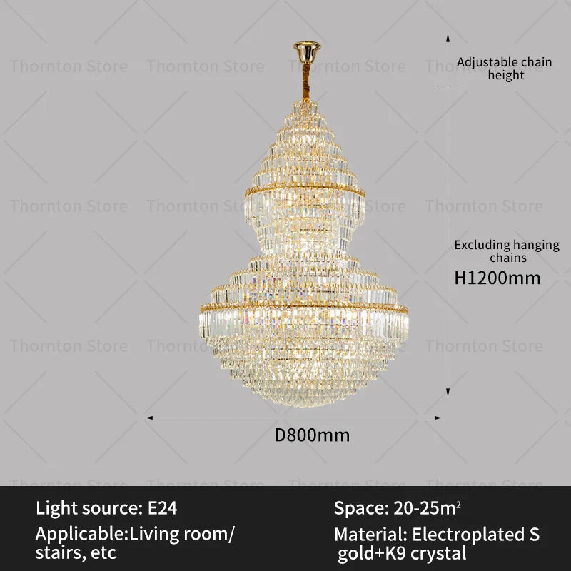 Crystal Hollow Chandelier for Luxury Living Room and Stair Lamps