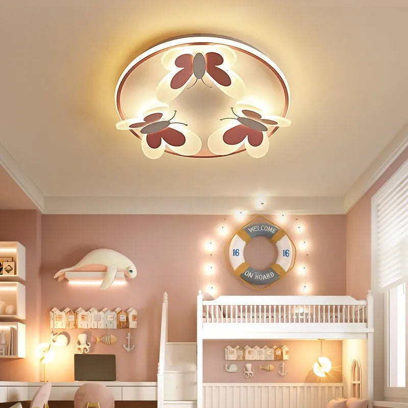 Butterfly Pink Ceiling Light for Kids Room & Study, Creative Decorative Lamp