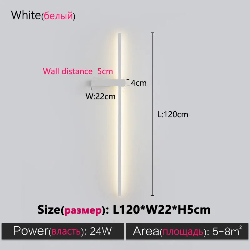 Modern Black Long Strip Wall Lamp for Bedroom Living Room TV Background