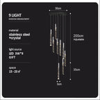 Luxury Crystal Column LED Chandelier Pendant for Staircase Home Decor