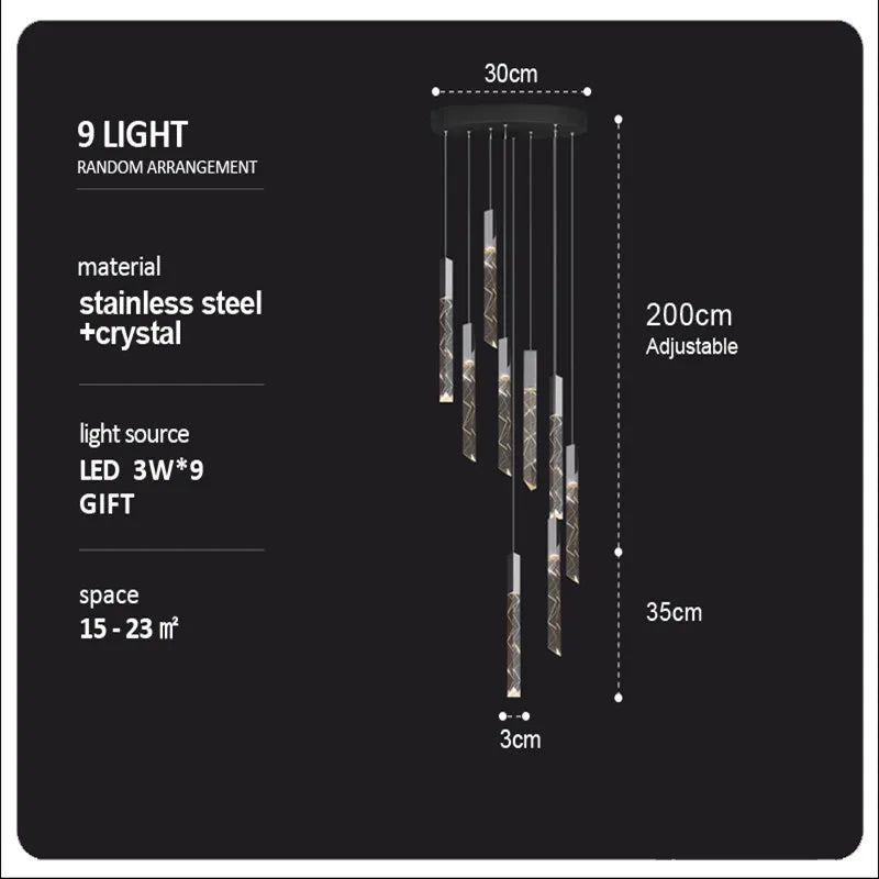 Luxury Crystal Column LED Chandelier Pendant for Staircase Home Decor