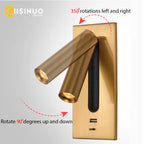 LED Wall Sconce Adjustable Reading Light for Hotel Bedroom, USB Charging