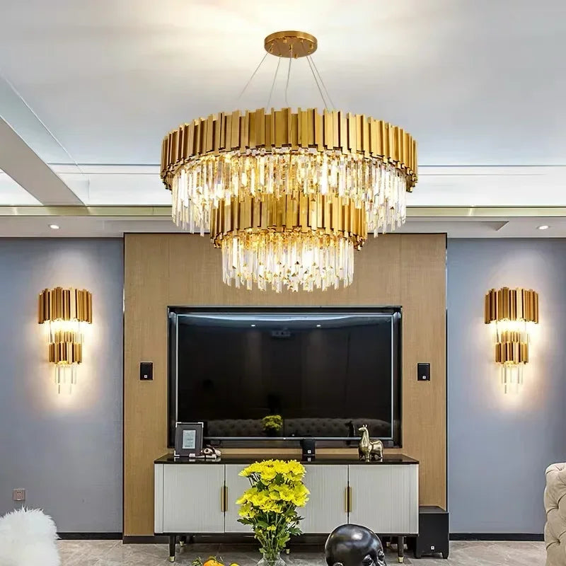 Crystal LED Chandelier: Postmodern Golden Art Deco Luxury for Dinning Room