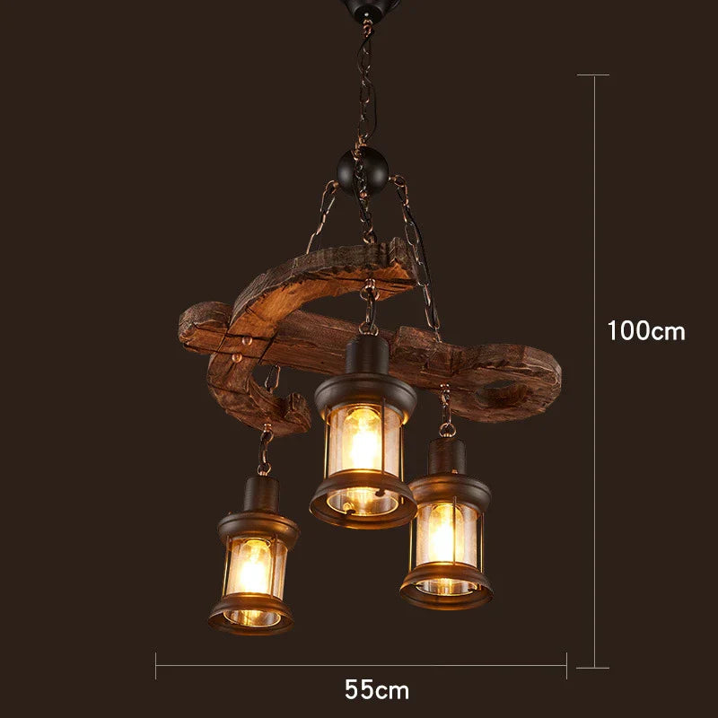 Retro Solid Wood Industrial Pendant Chandelier for Dining Living Room