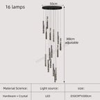 Gold Crystal Stairs Chandelier Luxe LED Pendant Light Luxury Indoor Lighting