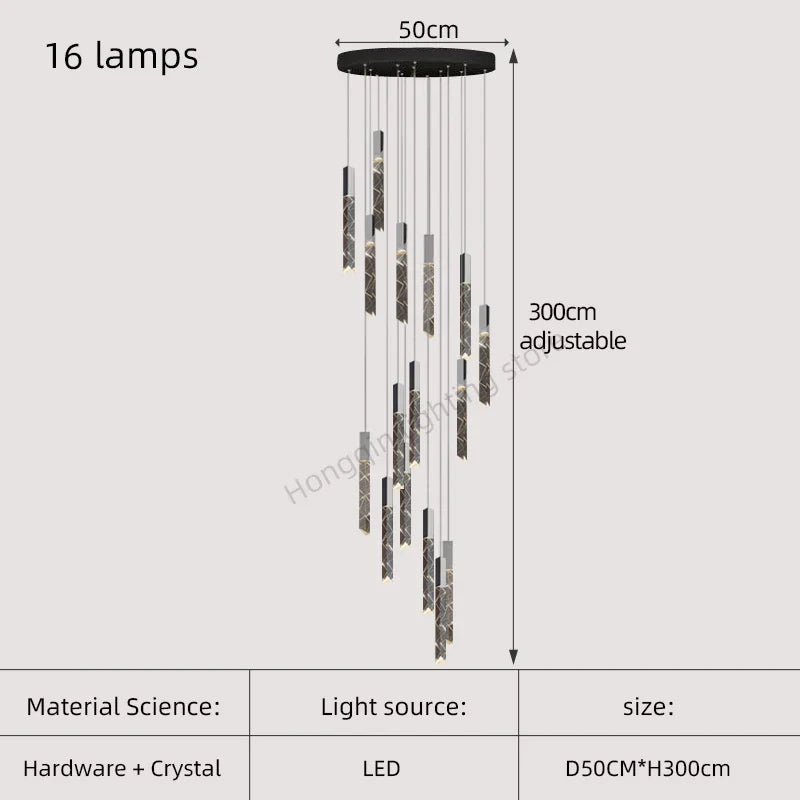 Gold Crystal Stairs Chandelier Luxe LED Pendant Light Luxury Indoor Lighting