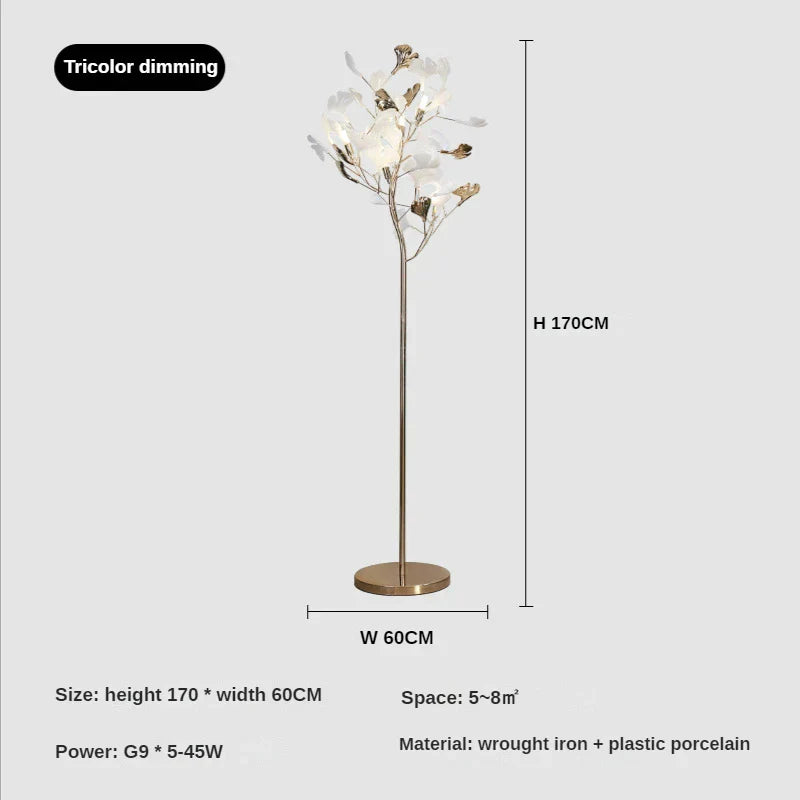 Nordic Ginkgo Leaf Living Room Floor Lamp - Modern Bedroom Night Light