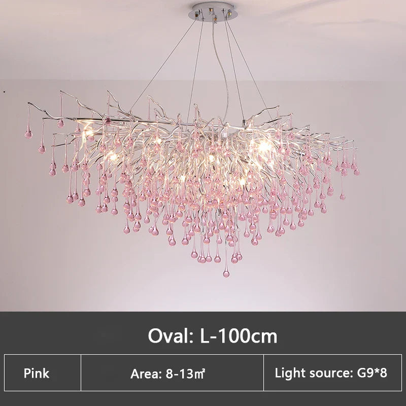 Kids' Pink Crystal Chandelier: Colorful Chrome Ceiling Light for Girls' Bedroom