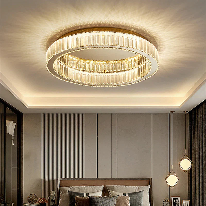 Crystal LED Chrome Ceiling Light Stainless Steel Art Lighting