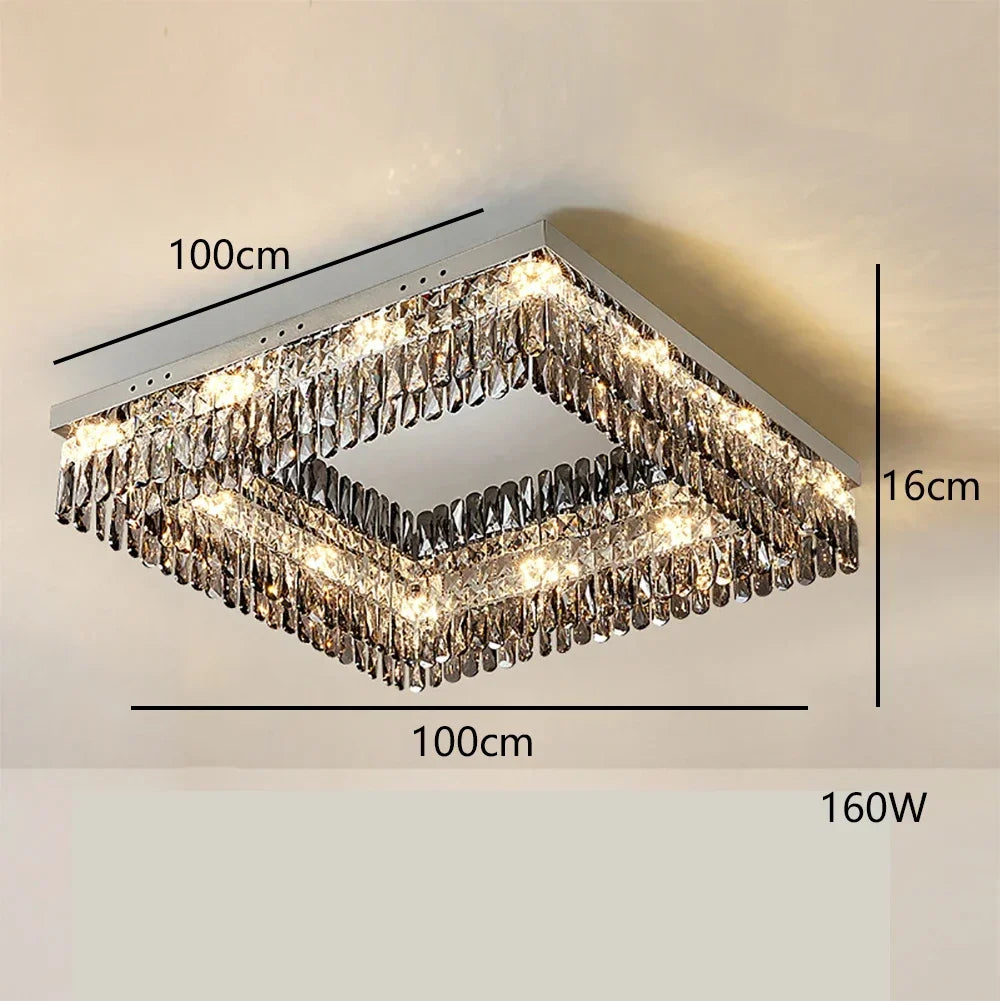 Modern Luxury LED Crystal Ceiling Chandelier for Living Room - Chrome Finish