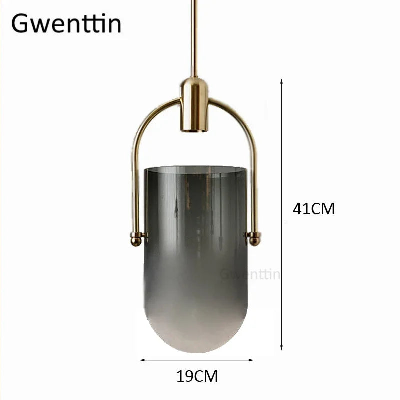 Bucket Glass Pendant Lamp LED Modern Hanging Lights for Dining Room Kitchen Home Décor