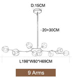 Nordic Glass Pendant Chandelier in Black Gold for Living Room, Bedroom, Dining Room