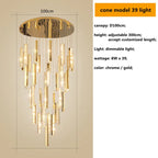 Gold Chrome Steel Crystal Pendant Lights with Dimmable LED for Villa Stair