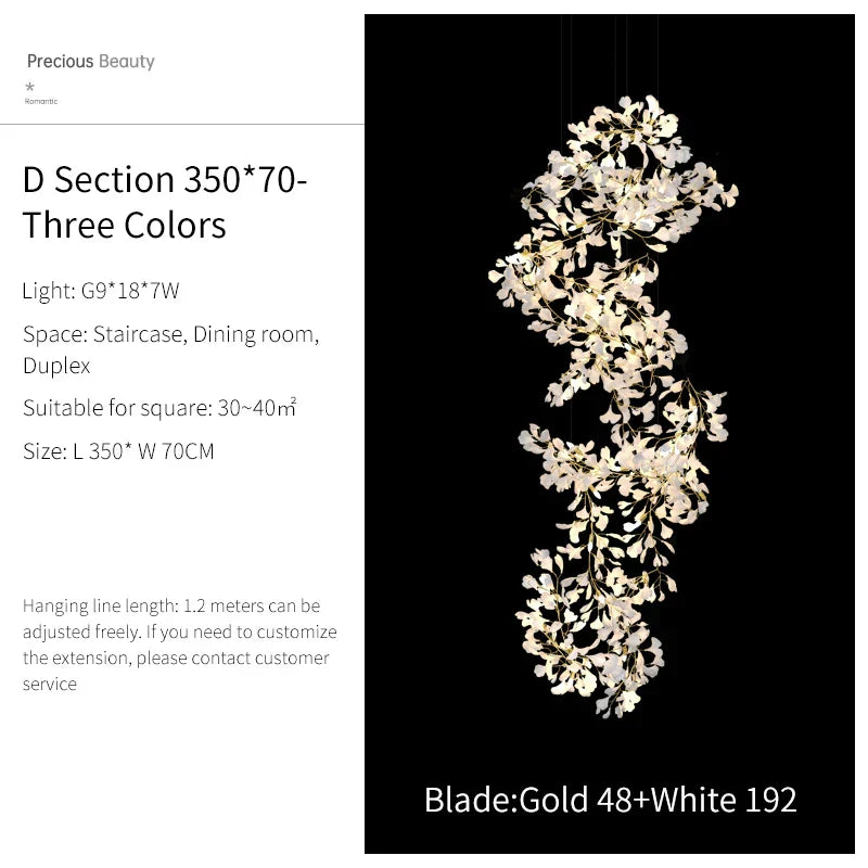 Ginkgo Biloba Chandelier: Elegant Duplex Living Room Hotel Lobby Pendant Light