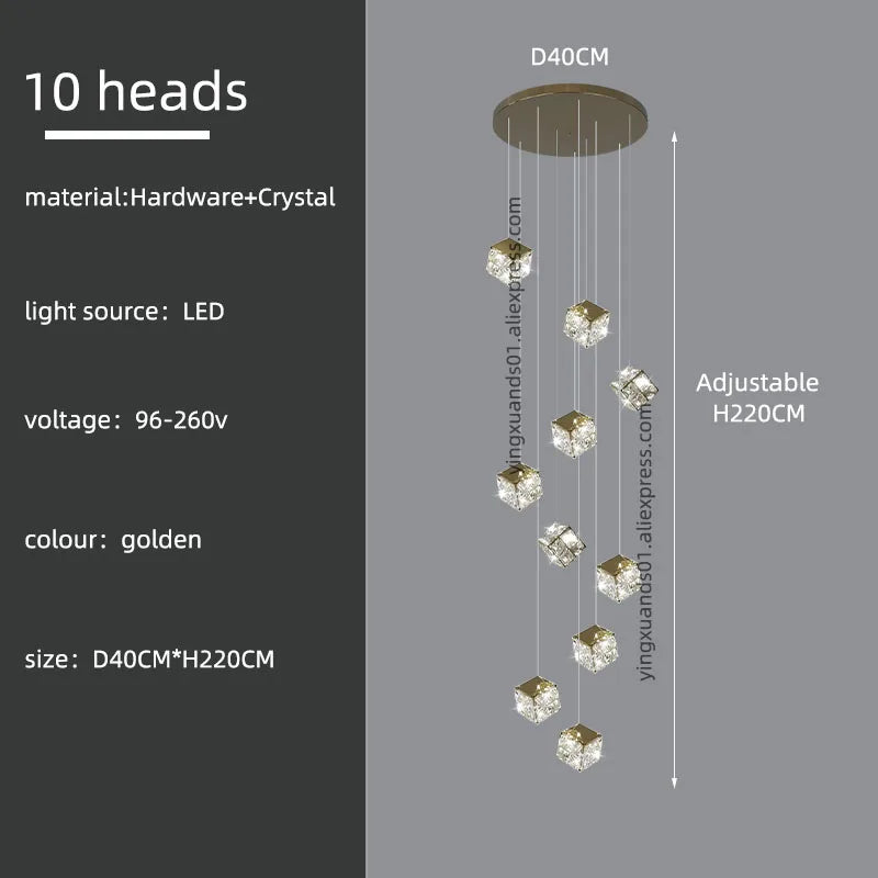 Crystal Modern Chandelier for Living Room Luxury Loft LED Lighting Staircase Chandelier