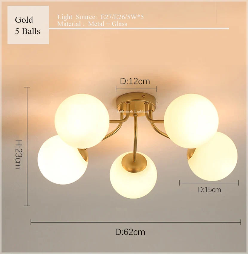 Glass Ball Ceiling Chandelier Pendant Lamp for Modern Living Bedroom