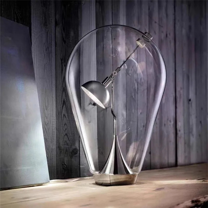 Lodes Blow Glass Table Light: Adjustable Modern Chrome Lamp for Home, Store, and Bar