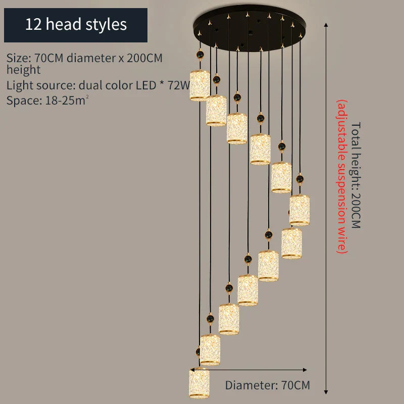 Rotating Chinese Style Stair Chandelier: High-End Villa Duplex Lamps
