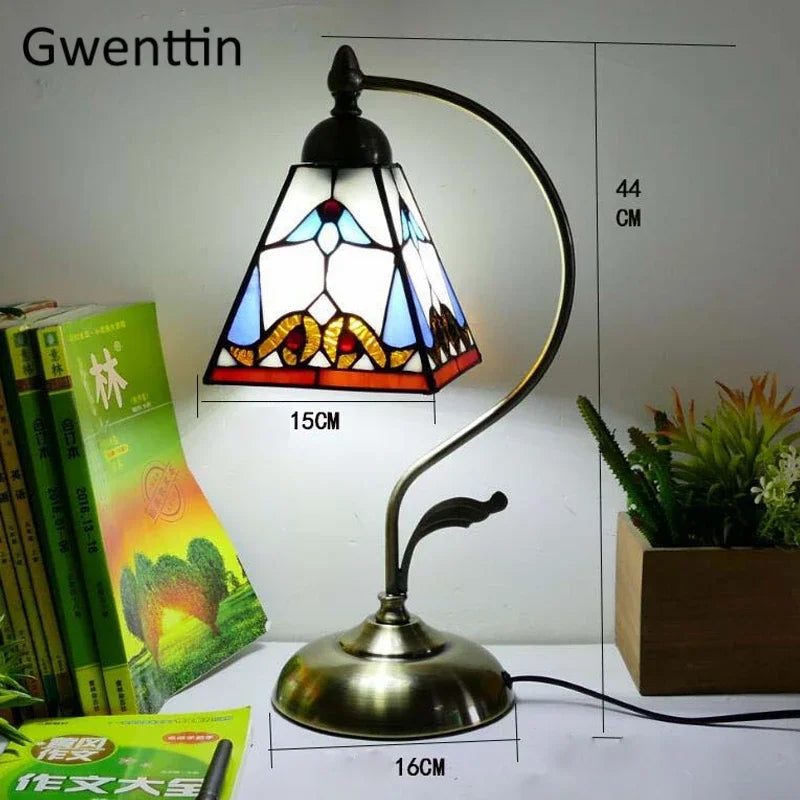 Stained Glass Tiffany Bedside Table Lamp for Home Bedroom Decor