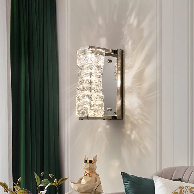 Modern Crystal LED Wall Sconce, Chrome Finish, Dimmable, Indoor Lighting