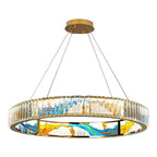 Luxury Enamel Chandelier Crystal Glass Pendant Light with LED Ring for Villa Decor