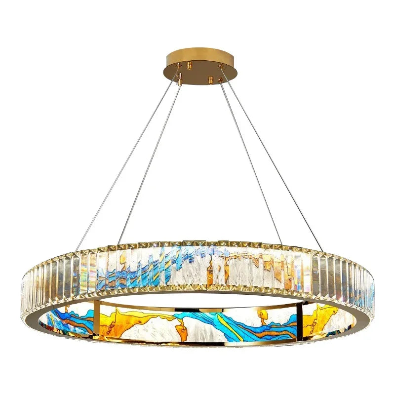Luxury Enamel Chandelier Crystal Glass Pendant Light with LED Ring for Villa Decor