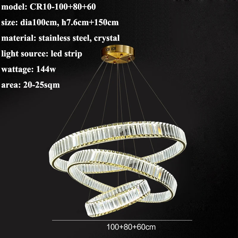 Luxury Steel Crystal Chandelier Dimmable LED Pendant Lights with Remote Control