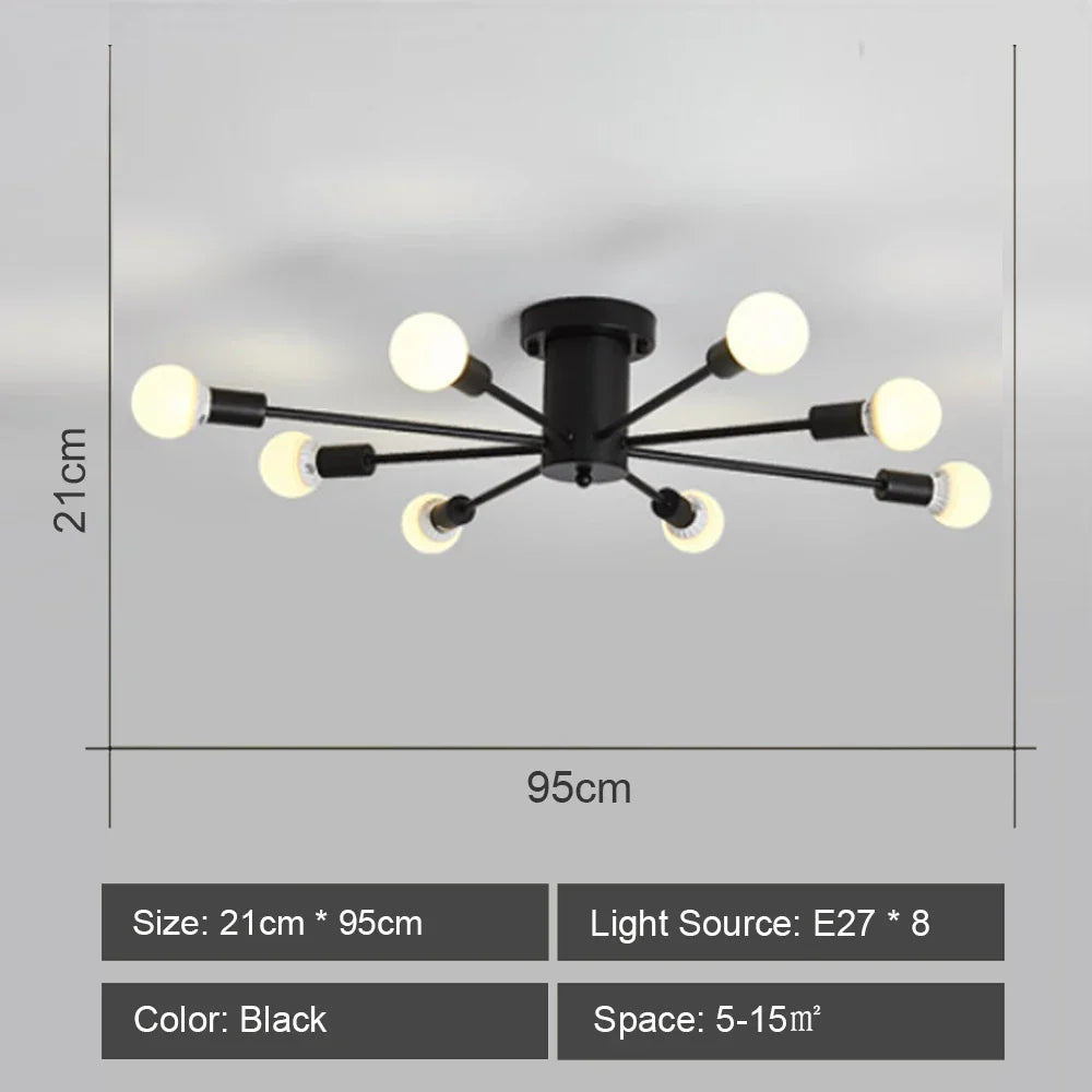 Sputnik Ceiling Chandelier: Modern Nordic Semi Flush Mount Lighting Fixture