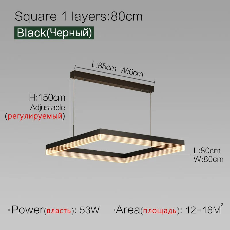 Square Modern Minimalist Nordic Chandelier for Living Room, Dining Room, Bedroom