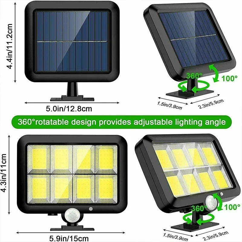 160COB Solar Outdoor Wall Lights Motion Sensor Remote Control Garden Street