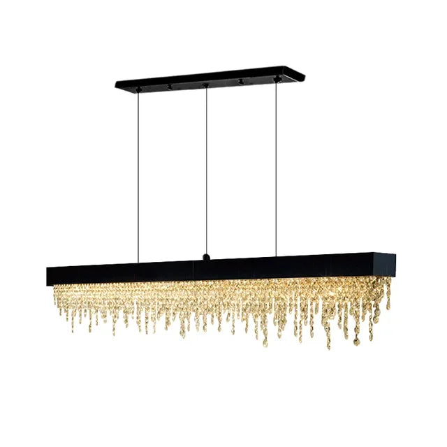 Modern Crystal Chandelier LED Dining Room Hanging Light Fixture in Gold/Black