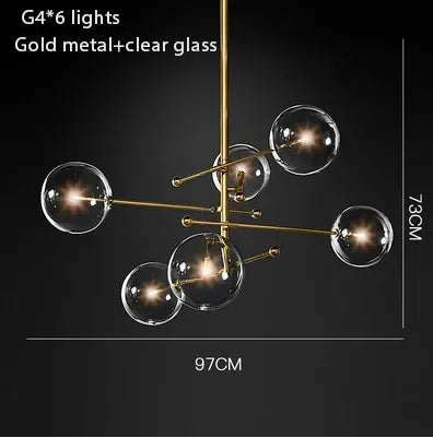 Black Gold Brass Chandelier with Clear Glass Art - Vintage Geometric Lighting