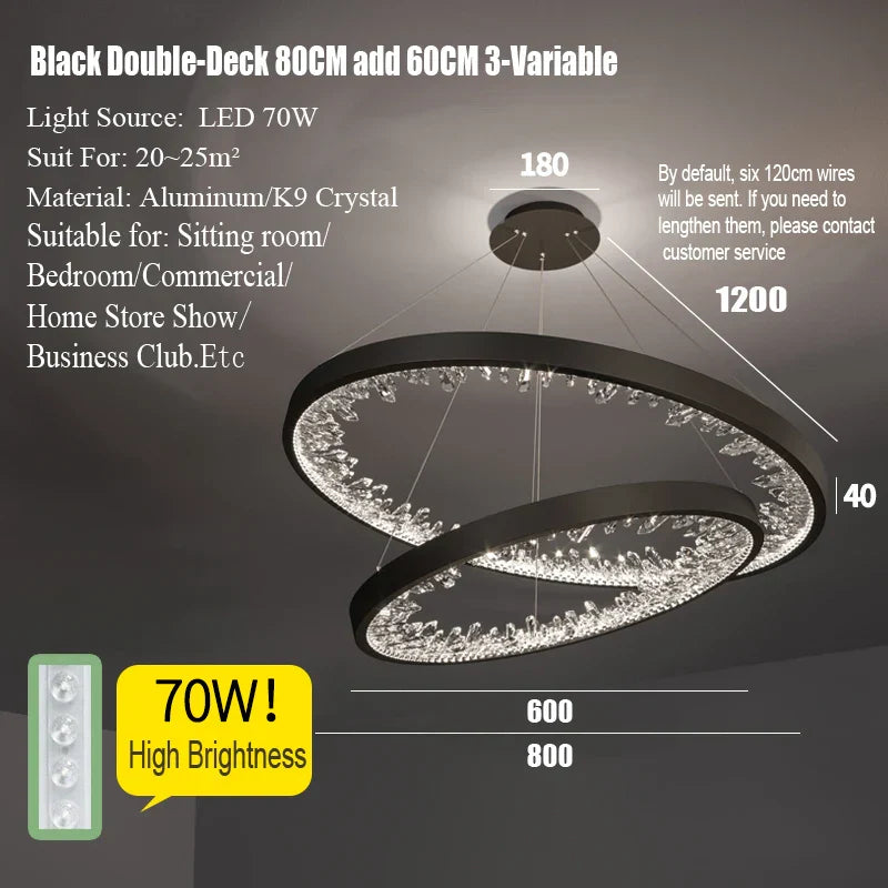 Crystal LED Chandelier Circle Hanging Lamp - Modern Luxury Dimmable Lighting
