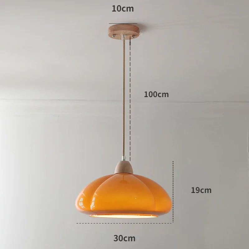 Mid-Century Orange Pumpkin Chandelier Glass Hanging Light