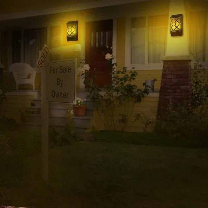 Solar Flame Lights: Outdoor Garden Yard Waterproof Flickering Wall Lights