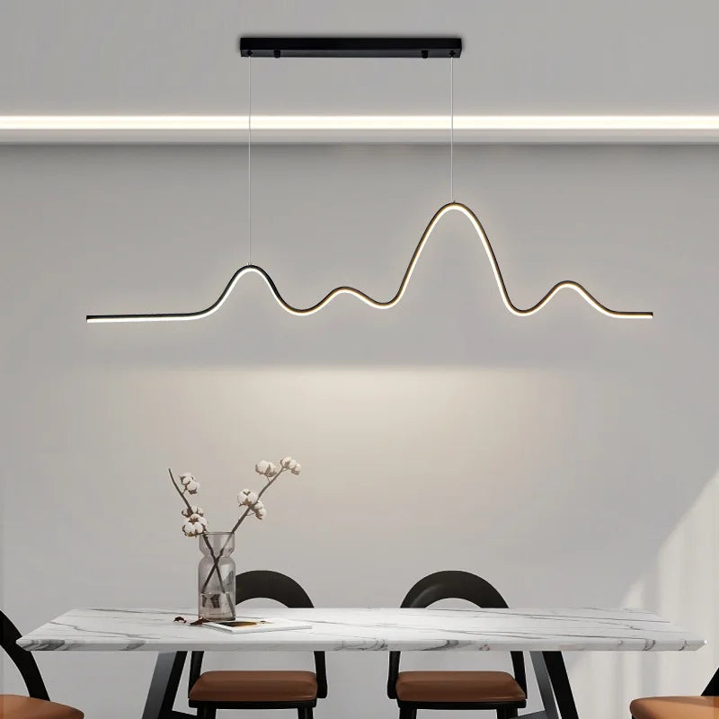 LED Aluminum Chandelier Modern Wave Line Kitchen Island Pendant Light