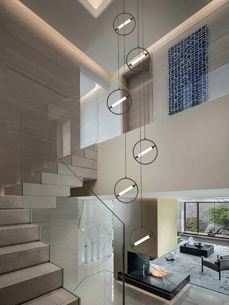 Modern LED Chandelier Ring Light Lamp Suspension Staircase Lighting