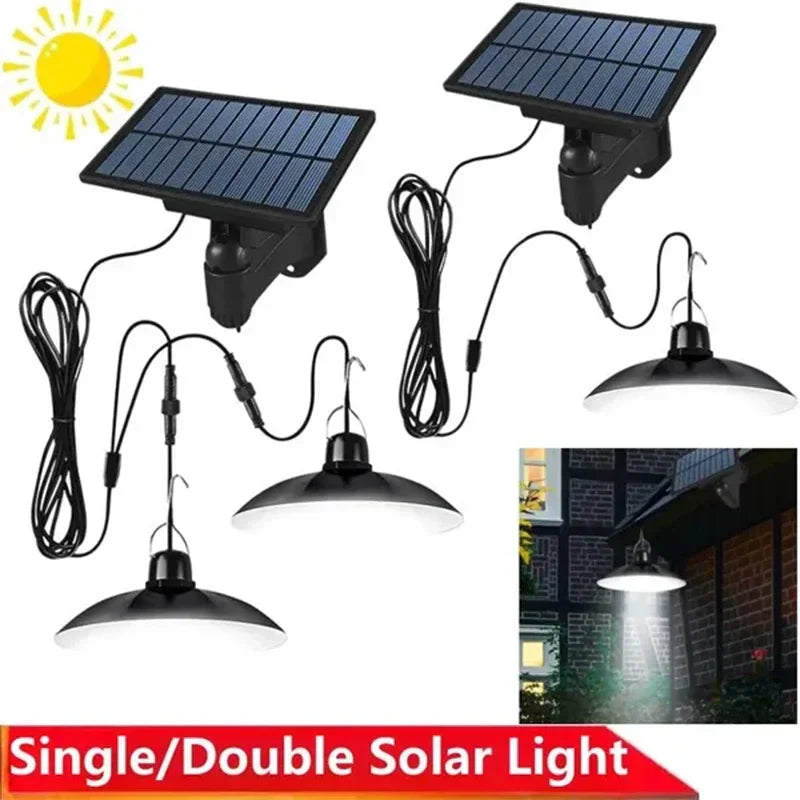 Double-head Solar Pendant Light with Remote Control for Indoor and Outdoor Decor