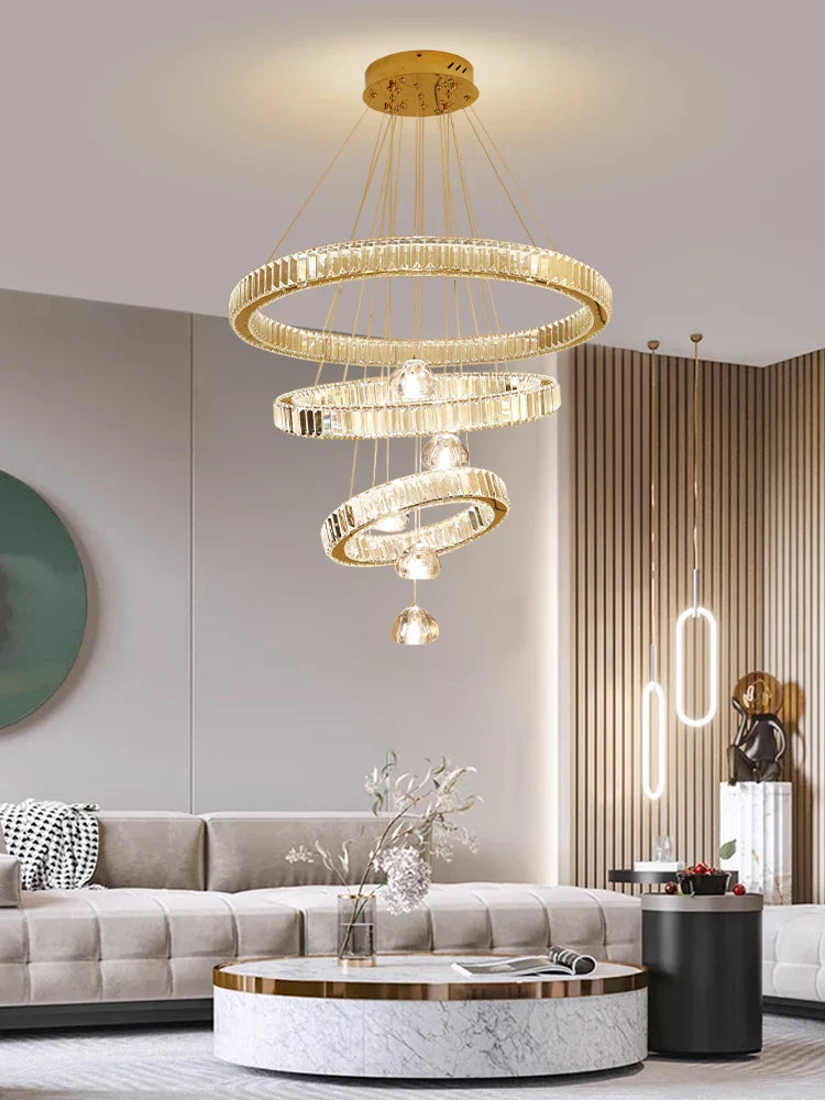 Luxury Crystal Ring Chandelier - Elegant Pendant Light Fixture for Living Room