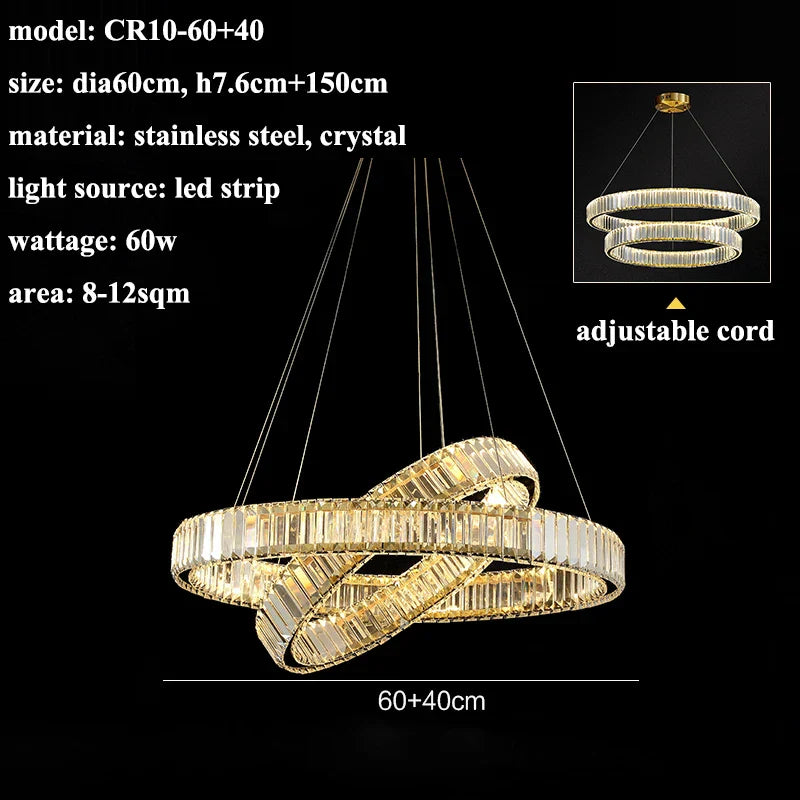 Luxury Steel Crystal Chandelier Dimmable LED Pendant Lights with Remote Control