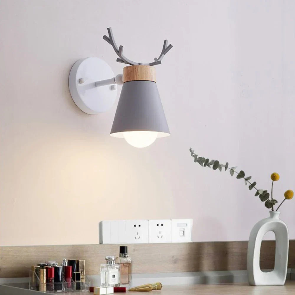 LED Antlers Wall Lamp Wooden Nordic Vintage Modern Loft Bedroom Lighting E27
