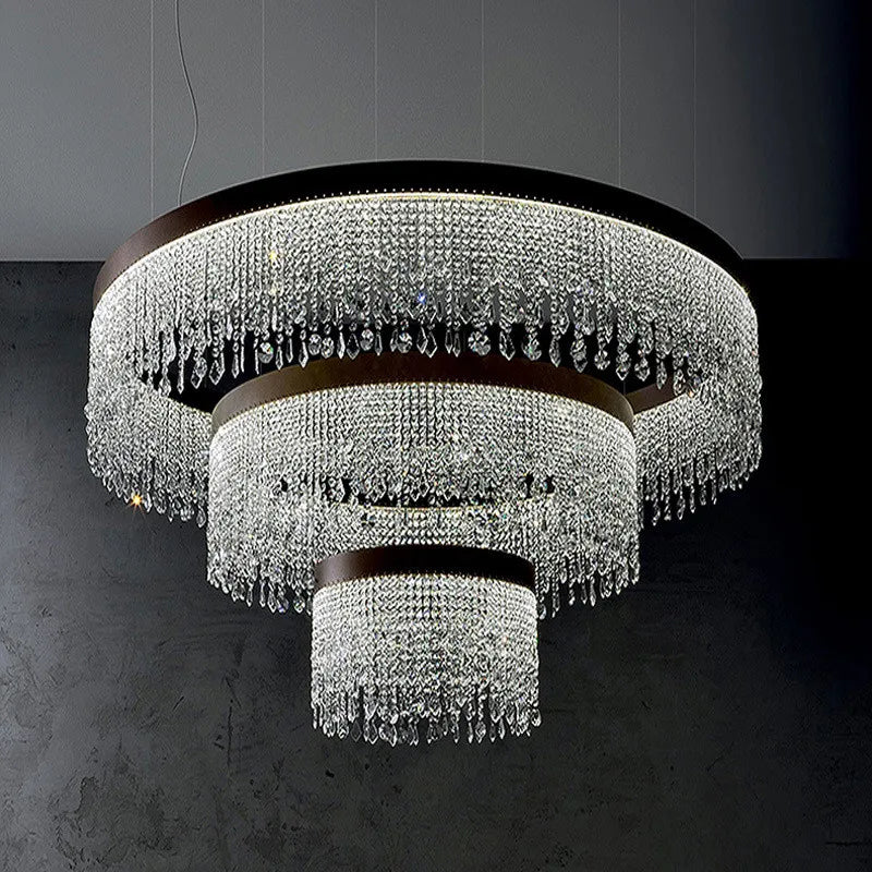 Steel Crystal Pendant Light Dimmable LED Fixture Luxe Round Hanging Lamp