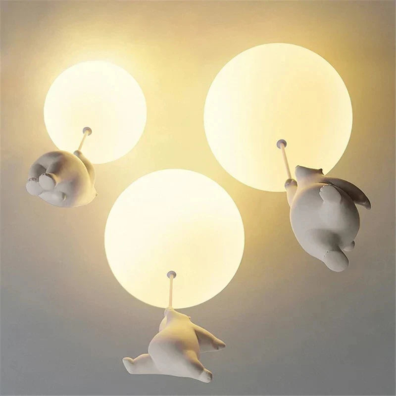 Nordic White Bear Kid Ceiling Lamp: Children's Room Decoration LED Pendant Light.