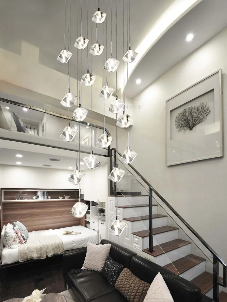 Luxury Crystal Staircase Chandelier: Modern Indoor Hanging Light Fixture for Living Room