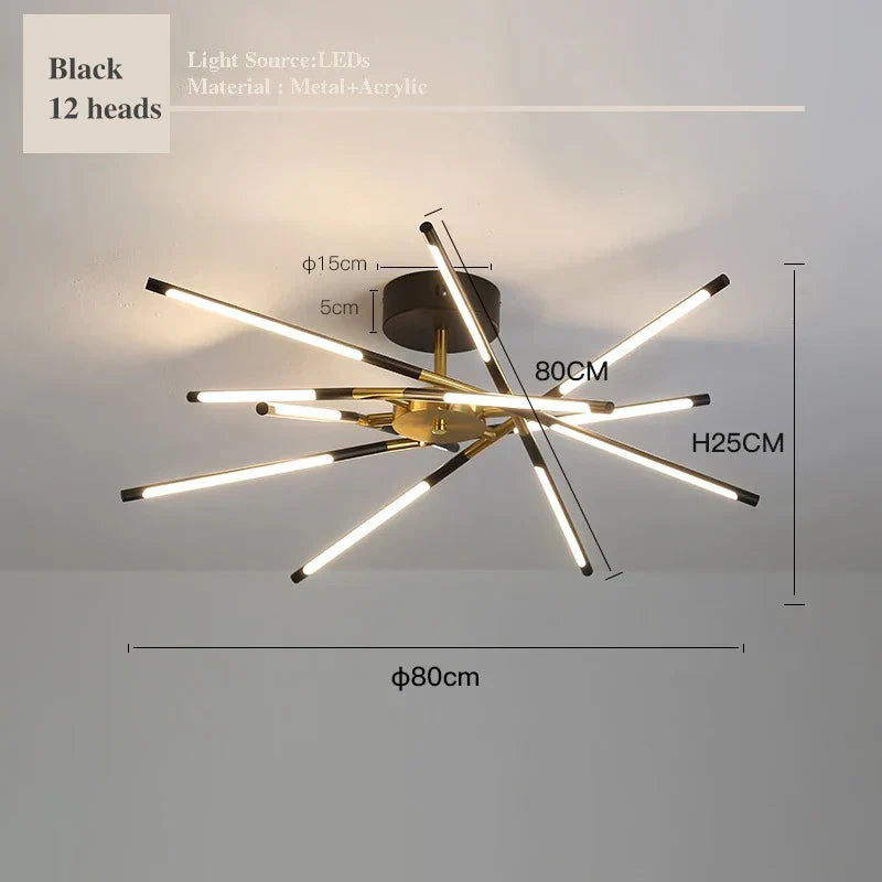 Modern LED Linear Chandelier: Creative Design Ceiling Lamp with Remote for Home Decor