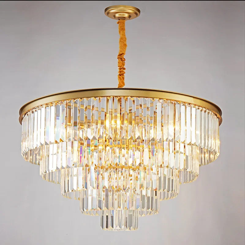 Crystal Gold Black LED Chandelier - Multi-Storey Modern Round Pendant Lamp