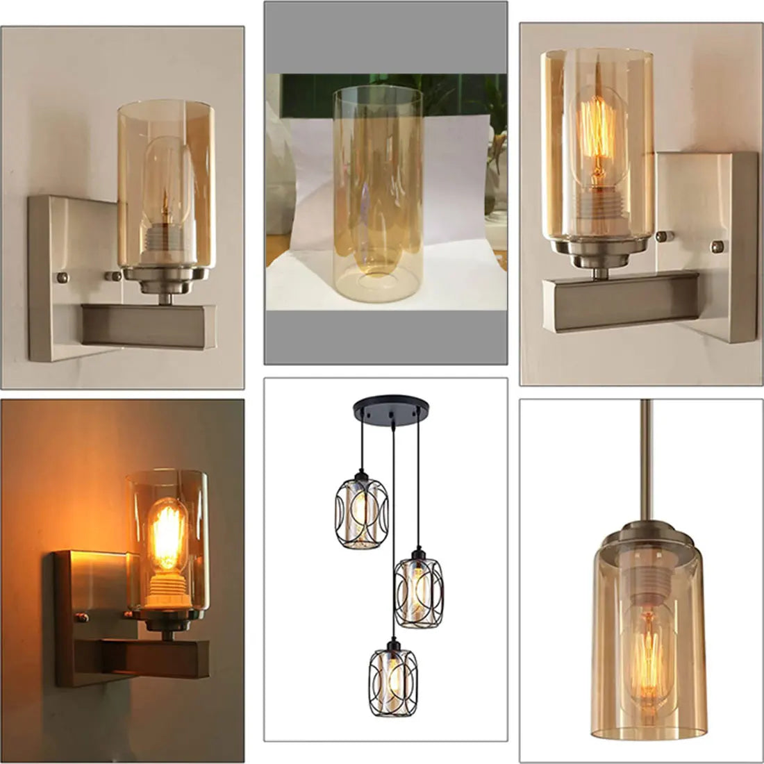 Tea Color Glass Lamp Shade for Chandelier, D10xH20cm, Cylinder Shape