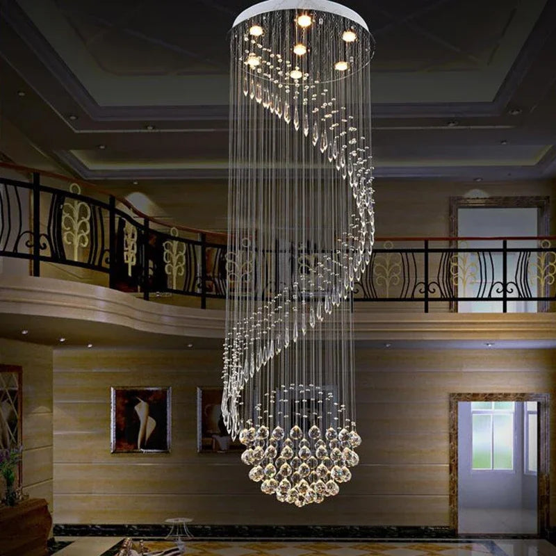 Spiral LED Crystal Chandelier: Modern Luxury Hanging Interior Lamp for Ladder Corridor