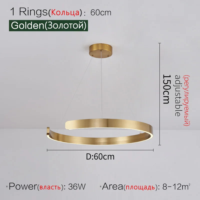 Round Ring LED Chandelier for Dining Room Bedroom Living Room Modern Nordic Decor